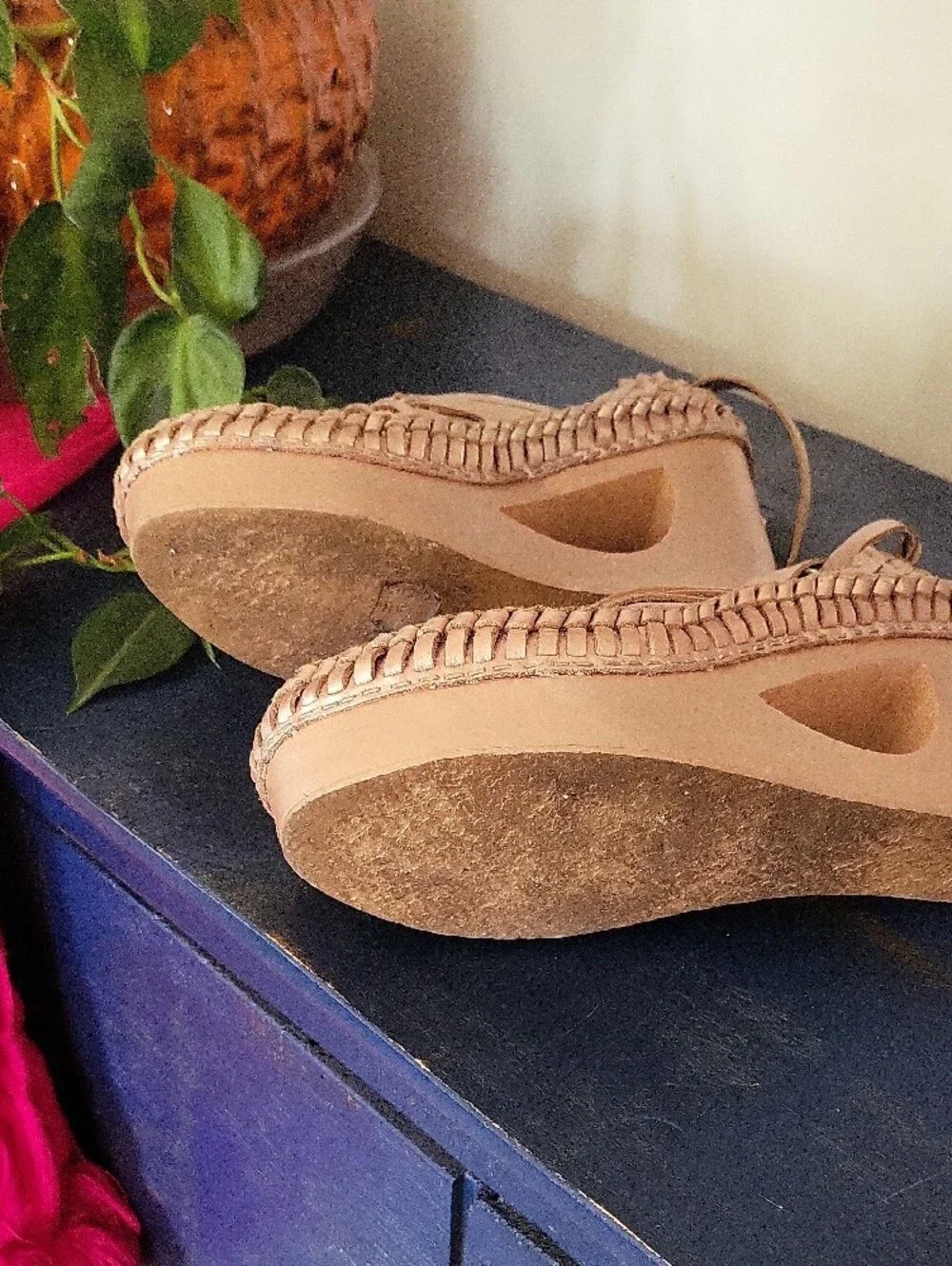 Free People Woven Metallic Rose Gold Slingback Mules